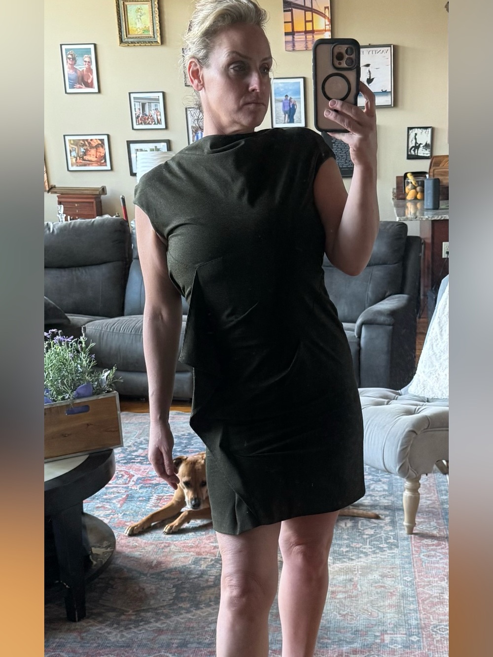 MaxMara Olive Green Cap Sleeve Midi Dress